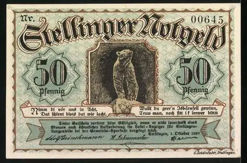 Notgeld Stellingen 1920, 50 Pfennig, Mann nebst Seebär, Eisbär