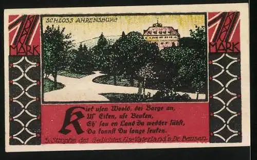 Notgeld Bückeburg 1927, 1 Mark, Jäger Appell und Schloss Ahrenburg, Serie C, handschriftlich signiert