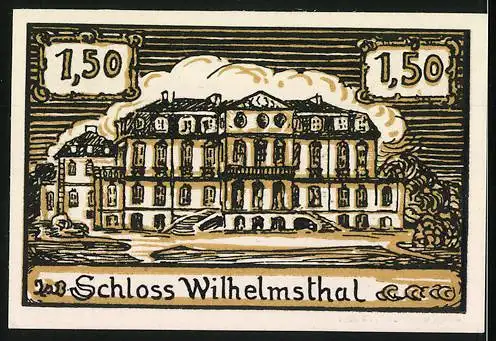 Notgeld Hofgeismar, 1,50 Mark, Vorderseite Schriftzug Kreis Hofgeismar - Rückseite Schloss Wilhelmsthal