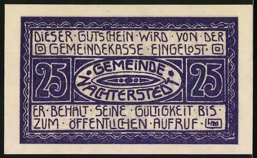 Notgeld Nachterstedt 1921, 25 Pfennig, violett mit Industrieszene und Gemeindekasse Hinweis