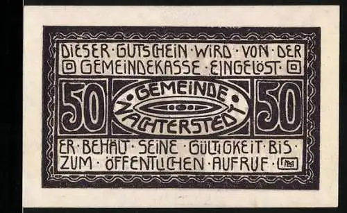 Notgeld Nachterstedt, 1921, 50 Pfennig, Gutschein der Gemeindekasse mit Industrieszene