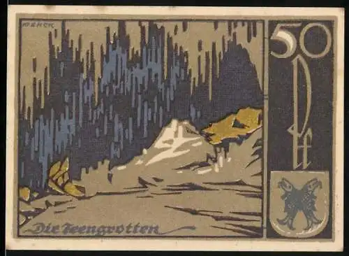 Notgeld Saalfeld / Saale, 1921, 50 Pf, Die Feengrotten, Seriennummer 267206