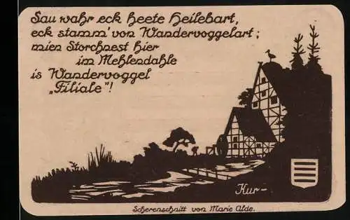 Notgeld Nöschenrode 1921, 25 Pfennig, Gemeinde Röhrenrode mit Wappen und Inschrift auf Rückseite