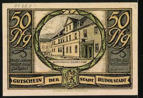 Notgeld Rudolstadt, 1921, 50 Pfennig, Das junge Volk der Schnitter tanzt, Wohnung Schillers