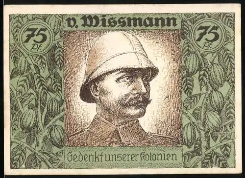 Notgeld Berlin 1922, 75 Pf, v. Wissmann, Gedenkt unserer Kolonien, Kolonialgedenktag, Afrikakarte
