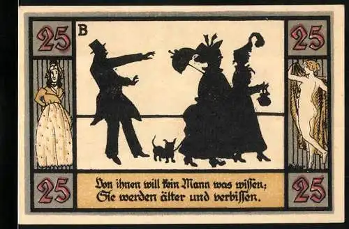 Notgeld Apolda 1921, 25 Pfennig, Humorvolle Silhouetten und Wappen der Stadt