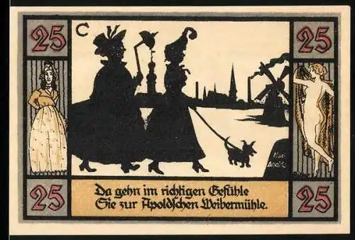 Notgeld Apolda, 1921, 25 Pfennig, Stadtwappen und Frauen mit Hund