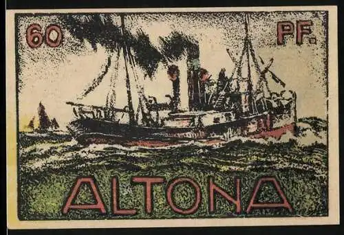 Notgeld Altona 1921, 60 Pf, Schiff und Kirche, wird ungültig nach 2 Wochen