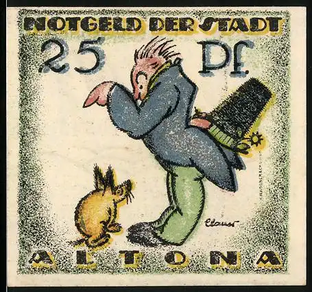 Notgeld Altona, 1921, 25 Pf, Mann mit Hund und Stadtwappen von Altona