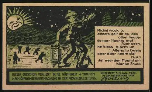 Notgeld Beverstedt 1922, 75 Pfennig, Gutschein mit Biber und Michel Motiv, Nr. 01186