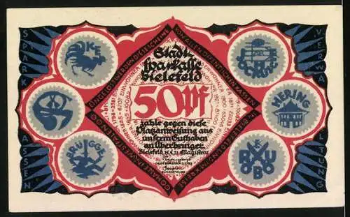 Notgeld Bielefeld 1921, 50 Pf, mit Motiven der Stadt und umliegender Wirtschaftszweige