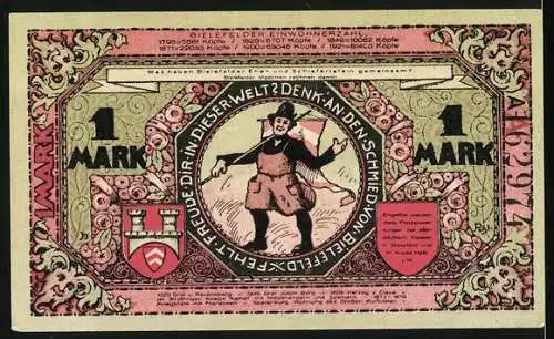 Notgeld Bielefeld 1921, 1 Mark, Stadt-Sparkasse, Jubiläum 700 Jahre Stadtgründung