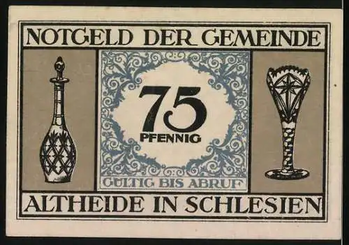 Notgeld Altheide, 75 Pfennig, Kristallglas-Hüttenwerke Franz Wittwer und Glaswaren, Schlesien