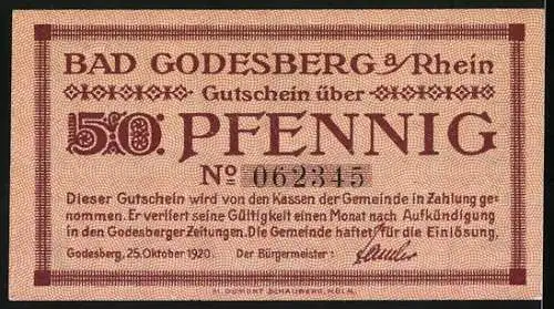 Notgeld Bad Godesberg 1920, 50 Pfennig, Bildnis von Aennchen mit Gedicht auf Vorderseite