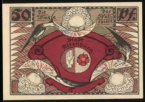 Notgeld Altenburg / S.-A. 1921, 50 Pfennig, Stadtwappen und Spielkartenmotive