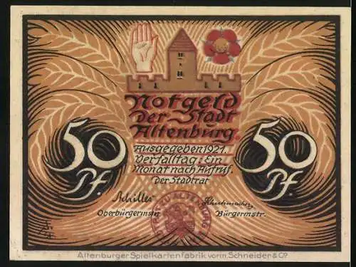 Notgeld Altenburg / S.-A. 1921, 50 Pfennig, Frauen im Mantel und Kopftuch