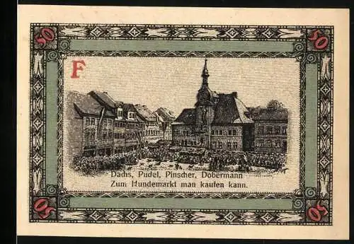 Notgeld Apolda, 1921, 50 Pfennig, Hundemarkt und Stadtwappen