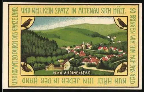 Notgeld Altenau / Harz 1921, 75 Pfennig, Blick vom Rothenberg und Bergstadt-Szene