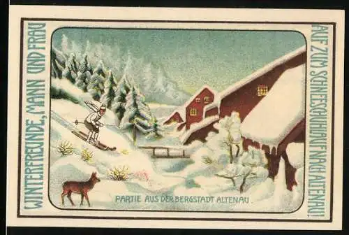 Notgeld Altenau / Harz 1921, 75 Pfennig, Winterfreuden und Bergstadtansichten