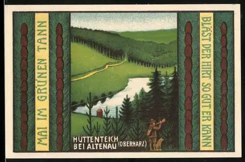 Notgeld Altenau / Harz, 1921, 75 Pfennig, Hüttenteich bei Altenau und Bergstadt Altenau (Oberharz)