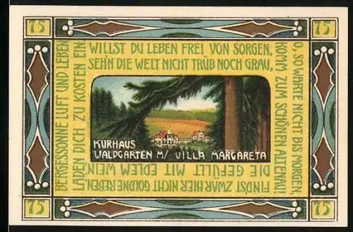 Notgeld Altenau / Harz 1921, 75 Pfennig, 75 Pfennig, Kurhaus Waldgarten mit Villa Margareta