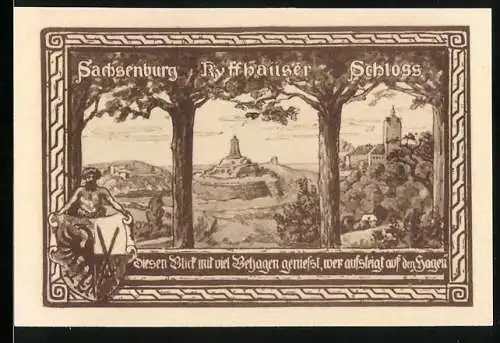 Notgeld Allstedt 1921, 50 Pfennig, Sachsenburg Kyffhäuser Schloss und Herrscherfiguren Heinrich und Otto