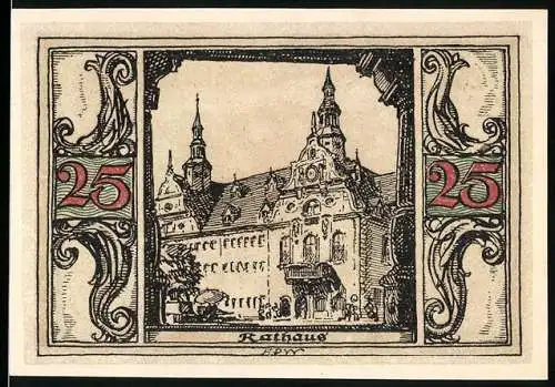 Notgeld Arnstadt, 1921, 25 Pfennig, Rathaus und Stadtwappen