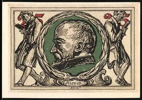 Notgeld Arnstadt 1921, 25 Pfennig, Vorderseite Porträt Alexis und Rückseite Adler und Text