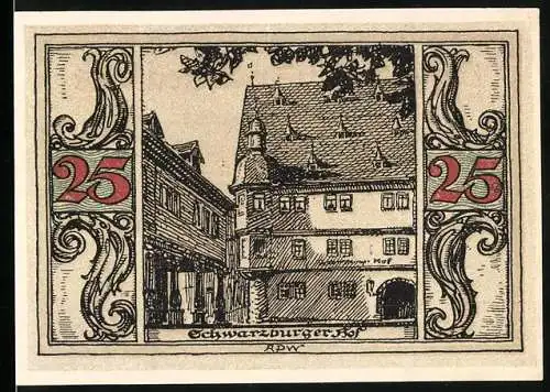 Notgeld Arnstadt 1921, 25 Pfennig, Schwarzburger Hof, A. Paul Weber