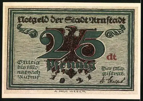 Notgeld Arnstadt 1921, 25 Pfennig, Schwarzburger Hof, A. Paul Weber