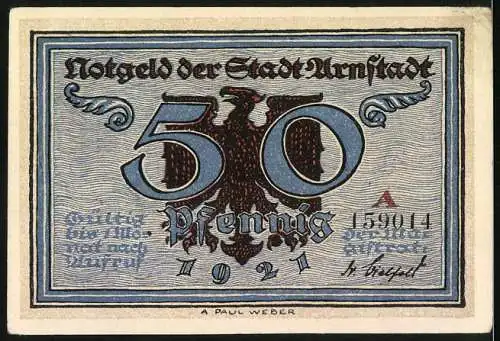 Notgeld Arnstadt, 1921, 50 Pfennig, Der Reichstag in Arnstadt unter Otto dem Grossen