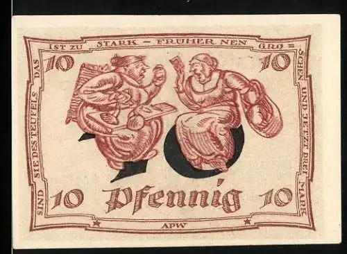 Notgeld Arnstadt 1921, 10 Pfennig, zwei Frauen mit Gegenständen auf der Vorderseite, Adler und Jahreszahl