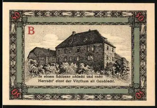 Notgeld Apolda 1921, 50 Pfennig, Schloss und Stadtwappen