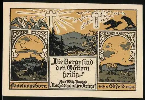 Notgeld Eschershausen 1921, 25 Pfennig, Die Berge sind den Göttern heilig und Stadtansichten