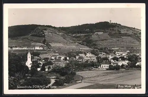 AK Langenlois, Zöbing am Kamp, Panorama mit Kirche