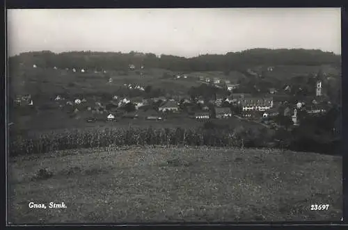 AK Gnas /Steiermark, Gesamtansicht von einem Feld aus