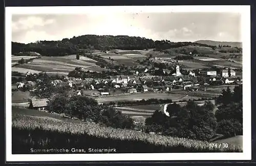 AK Gnas /Steiermark, Gesamtansicht von einer Anhöhe aus