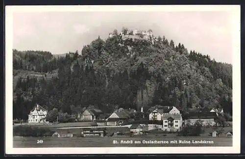 AK Villach, St. Andrä am Ossiachersee, Ortsansicht mit Ruine Landskron