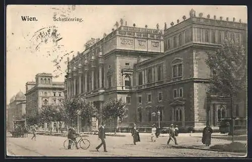 AK Wien, Schottenring mit Börse und Pferdewagen