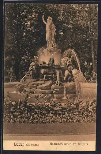 AK Baden /N. Oe., Undine-Brunnen im Kurpark