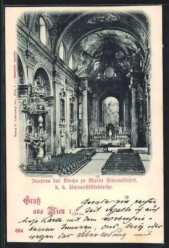 AK Wien, Inneres der Kirche zu Maria Himmelfahrt, K. k. Universitätskirche