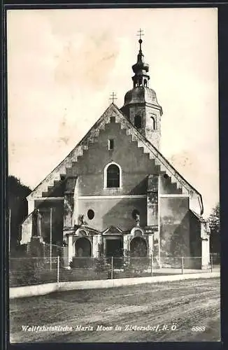 AK Zistersdorf /N. Ö., Wallfahrtskirche Maria Moos mit Garten