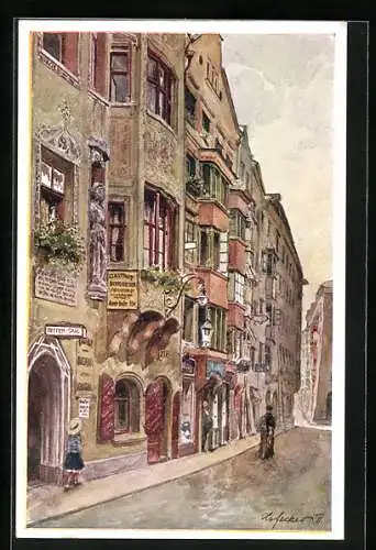 Künstler-AK E.F. Hofecker: Innsbruck, Hofgasse mit Gasthaus