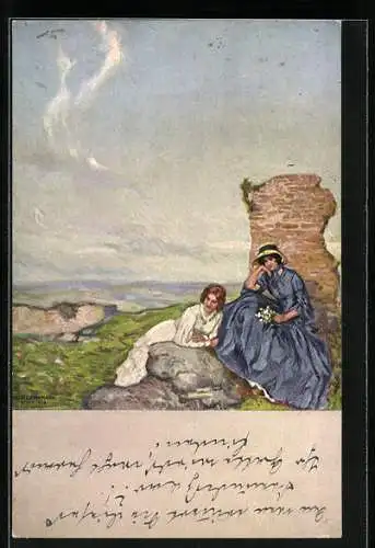 Künstler-AK Ernst Liebermann: Frauen am Felsen