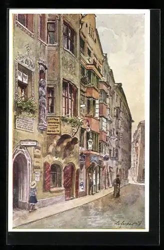 Künstler-AK E.F. Hofecker: Innsbruck, Hofgasse mit Gasthaus