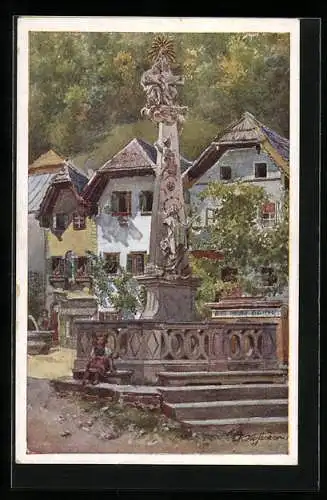 Künstler-AK E. F. Hofecker: Hallstatt, Marktplatz