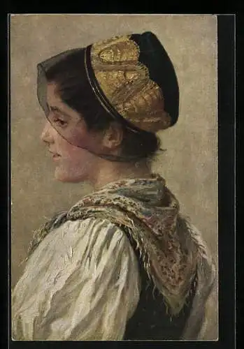 Künstler-AK Wilhelm Hasemann: Schöne Mühlenbacherin in Tracht