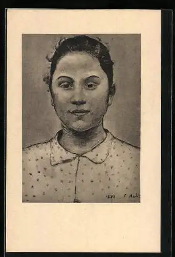 Künstler-AK Ferdinand Hodler: Damenportrait mit gepunkteter Bluse