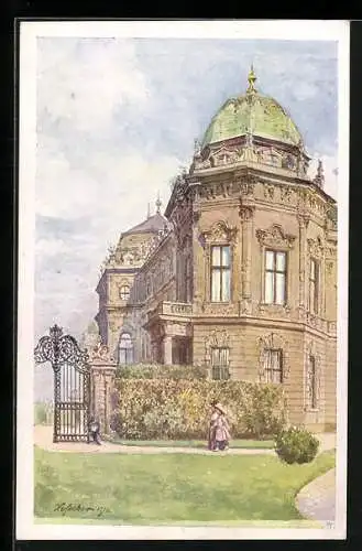 Künstler-AK E.F. Hofecker: Wien, Blick zum Schloss Belvedere