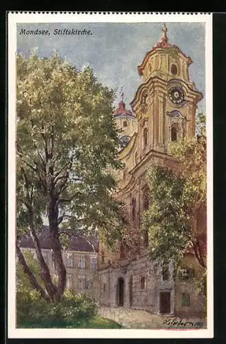 Künstler-AK E.F. Hofecker: Mondsee, Partie an der Stiftskirche